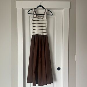 Moon River Brown and White Striped Kids Dress